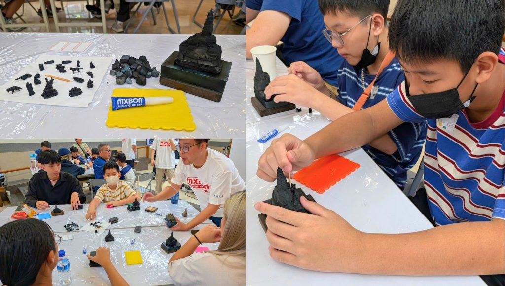 學員們發揮創意 用北回瞬間膠將不同材質的材料搭建出特色場景