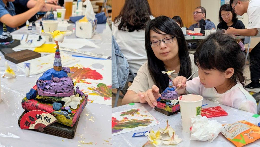 Parents and Children Collaborate to Transform Wentai Pagoda into a Vibrant, Colorful Scene Through Painting